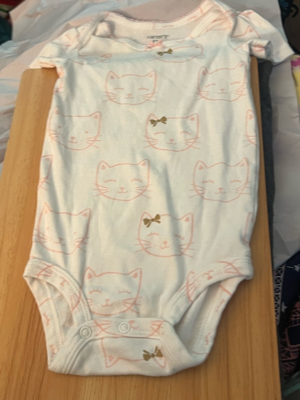Carter's White Baby One-Piece Bodysuit with Pink Cat Faces and Gold Bows